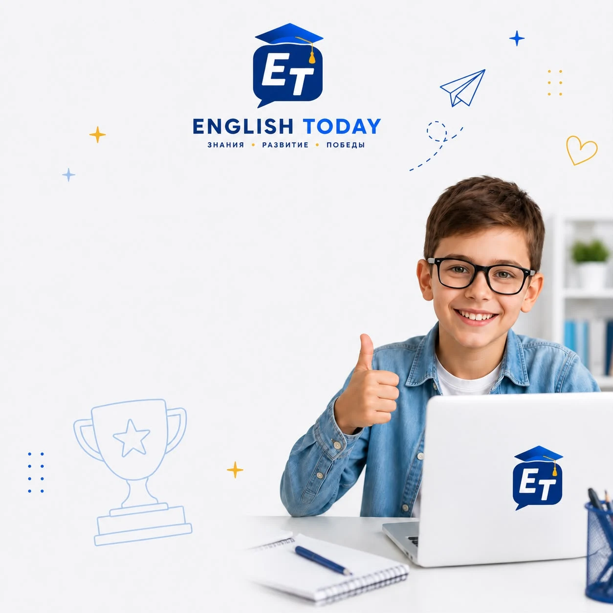 Школьник выполняет задания конкурса English Today